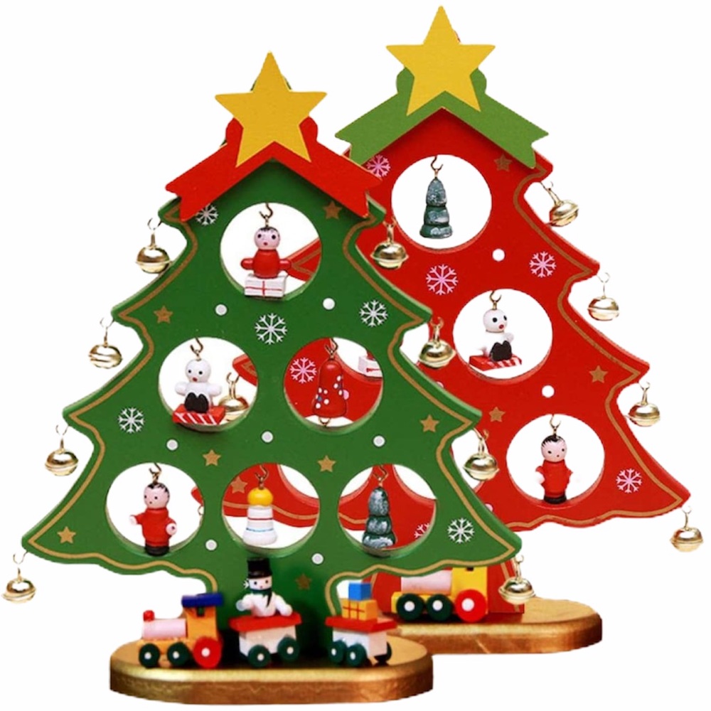 Wooden Tabletop Christmas Tree Ornaments Decor Set Holiday Decor